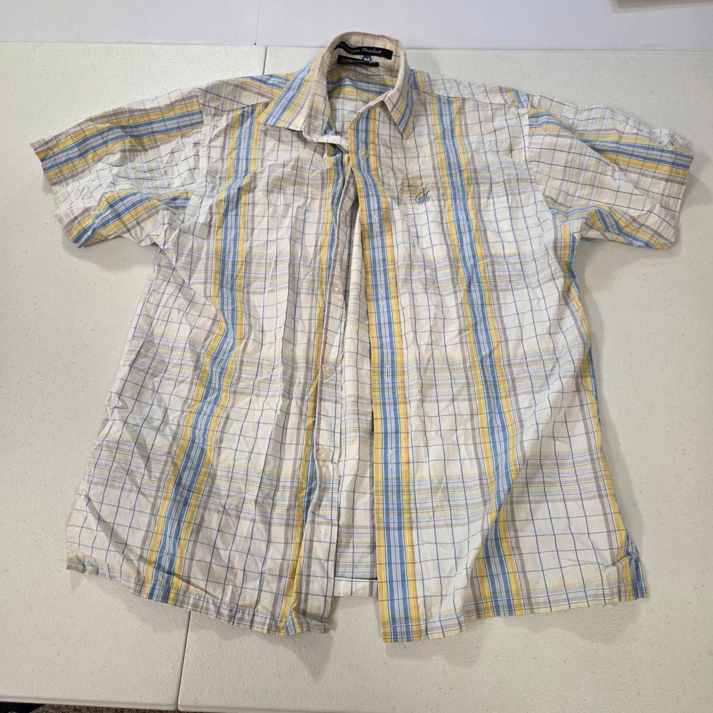 South Pole Mens Plaid Short Sleeve Button Down Shirt Blue Yellow White Size M